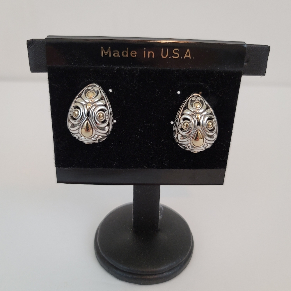 JOHN MEDEIROS Silver Colored Twisted Bead Filigree Clip-On Earrings